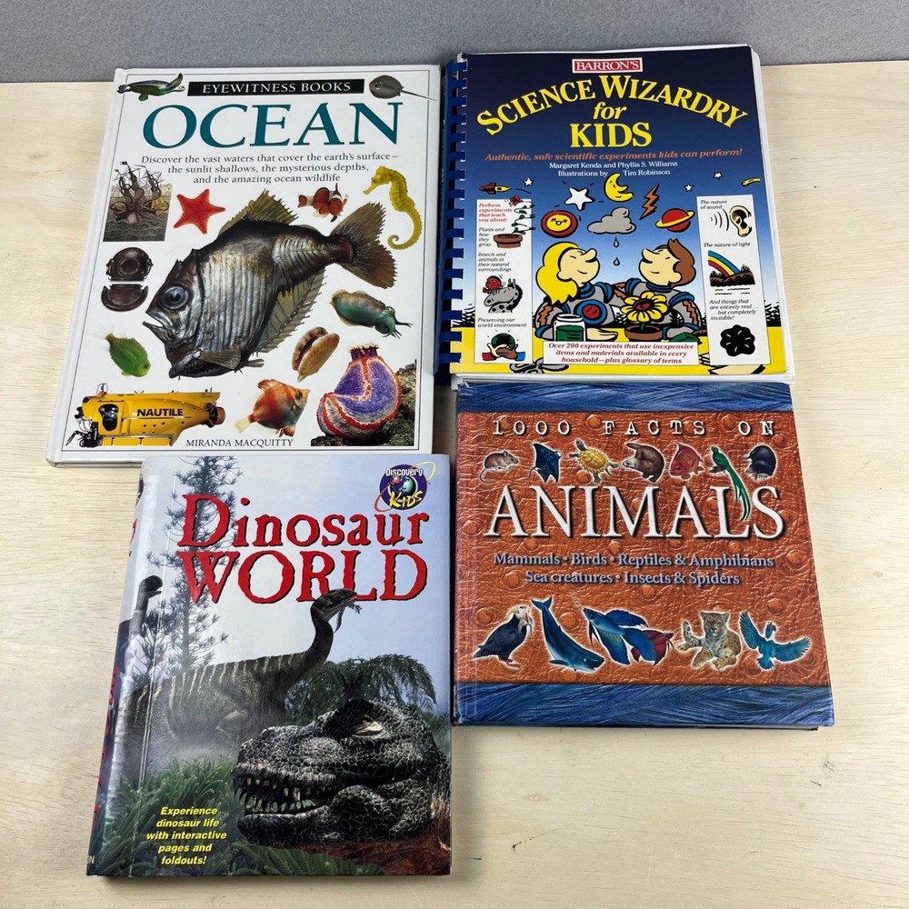 Kids Educational Book Lot Ocean Science Wizardry Dinosaur World 1000 Facts